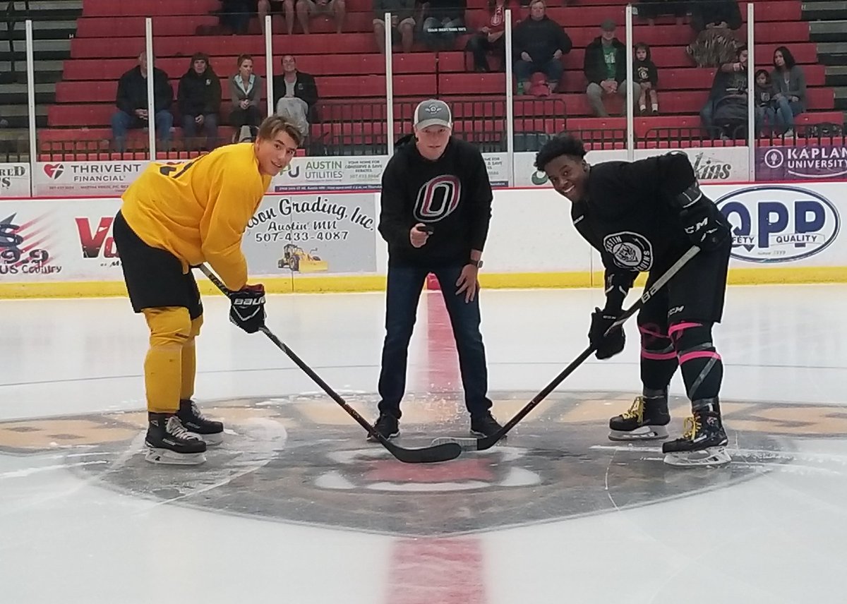 Travis Kothenbeutel drops the puck before the 2018 Bruins All-Star Challenge.